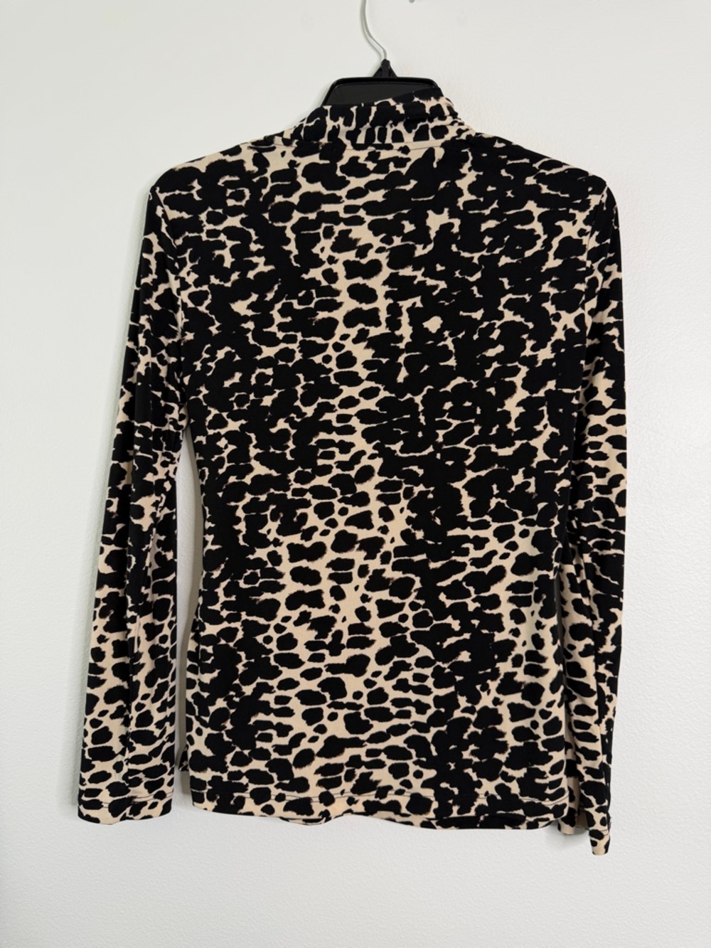 NWT DKNY Black and Cream Animal Print Wrap-Front Blouse - Picture 2 of 7